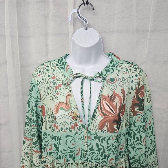 Misslook Blouse Boho Festival Green Floral Cottage Retro Hippie M - Picture 2 of 12